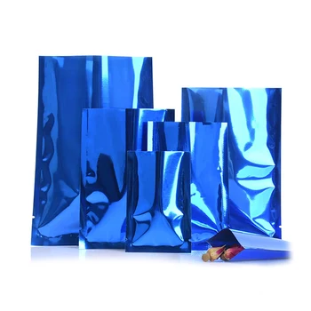 1000шт Термосвакуумное Уплотнение Пылезащитные Пакеты Для Упаковки Хранения Глянцевый Синий Мешок Из Алюминиевой Фольги Открытый Разрывной Вырез Конфеты Закуски Орехи Топ