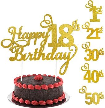 1ШТ Топпер для торта с днем рождения 1-го 18-го 21-го 30-го 40-го 50-го возраста Украшение торта на день рождения Сувениры для вечеринок Принадлежности для душа ребенка