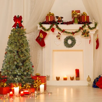 2,7 м Рождественская гирлянда из ротанга с 50 светодиодными лампочками, Искусственная Рождественская Гирлянда, украшения для Рождественской елки, Каминов, лестницы, двери