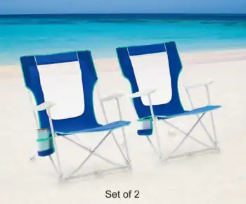 2 комплекта Складных пляжных кресел с жесткими подлокотниками и сумкой для переноски, синий