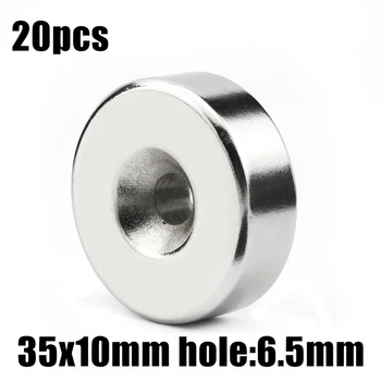 20 штук Отверстие 35x10 мм: 6 мм, суперпрочные круглые неодимовые магниты с потайной головкой, Редкоземельные N35