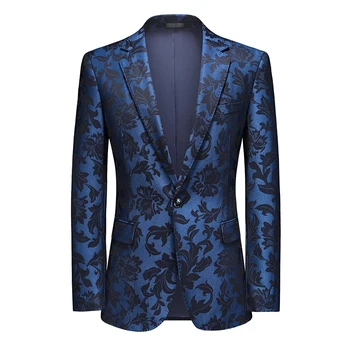 2021 Новый Мужской модный костюм, праздничное пальто, Повседневный Приталенный Блейзер на пуговицах, Блейзеры с цветочным принтом, Куртка, Мужское деловое пальто