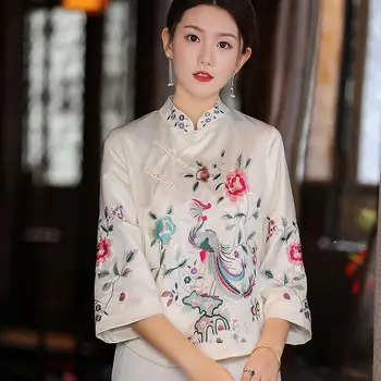 2023 Весенне-осенний костюм в стиле Тан, пальто, китайский топ с вышивкой в стиле ретро, Женская элегантная свободная блузка