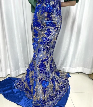 2023 Высококачественная Африканская Нигерийская Кружевная Ткань С Вышивкой Тюль Чистое Свадебное Бархатное Платье Гипюр Блестки для Шитья Бисером 5 ярдов