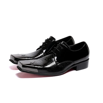 2023 Итальянские деловые туфли с квадратным носком на шнуровке, классические черные туфли с перфорацией типа 