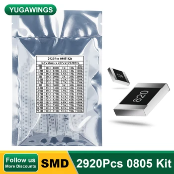 2920шт 0805 Комплект резисторов 0 R 1R ~ 1 М Ом (146 значений x 20шт = 2920шт) Вт 1% Высокоточный комплект сопротивления пленочного чипа SMD-резистор