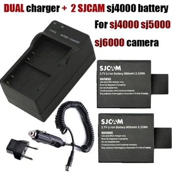 2шт аккумулятор sj4000 batterie akku + зарядное устройство + 1 шт автомобильное зарядное устройство + аккумуляторы для аксессуаров камеры sj 4000 5000 6000