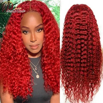 30 Дюймов, Красный Бордовый парик 13X4 на кружеве, кудрявый Парик из человеческих волос Для женщин, Remy 180 Плотность, Прозрачные Парики на кружеве