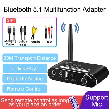 30 М ТВ USB Bluetooth Приемник Передатчик 5.1, Беспроводной аудиоадаптер, оптоволокно, конвертер AUX RCA DAC с дистанционным управлением