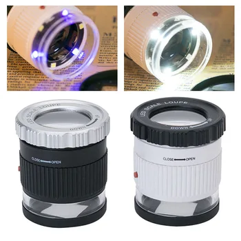 30X Цилиндрическая Шкала Увеличительного Стекла Регулируемая Оптическая Стеклянная Лупа Фокусная Ювелирная Лупа LED UV Light Magnifier Lupe