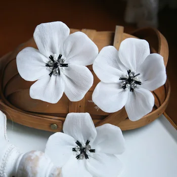 3D Большой 11 см белый Черный цветок с бусинами, нашивка, наклейка, Пришивные нашивки, Аппликация, вышивка, Аксессуары для одежды своими руками