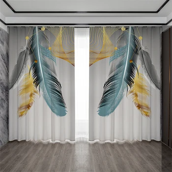 3D Декор для Дома Eropa Utara Gaya Romantis Modis Kreatif с Золотыми и Синими Перьями Tirai untuk Ruang Tamu Kamar Tidur