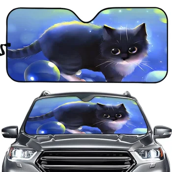3D Принты с рисунком черной кошки Солнцезащитный козырек на лобовом стекле автомобиля Солнцезащитный козырек на окне Удерживает тепло автомобиля, внедорожника, грузовиков, Автодекора