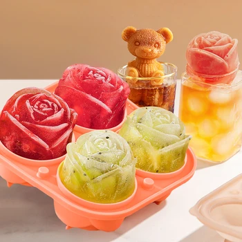 3D Производитель Кубиков Льда с Цветком Розы, Плюшевый Мишка, Форма для Кубиков Льда, Форма для Торта, Лоток Для Мороженого, Инструмент 