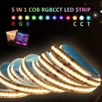 5 М COB RGBCCT Светодиодные Ленты Лента Лампа DC 24 В 840 светодиодный S/M 5 в 1 RA90 RGBCW светодиодный Затемняемый Гибкий Брелок Высокой Плотности Линейная Лента