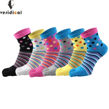 5 Пар носков с пятью пальцами, женские, весенне-осенние, хлопковые, в полоску, круглые, яркие, повседневные, с мягким эластичным носком, короткие носки в стиле Харадзюку