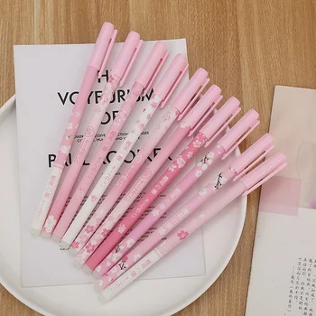 5 шт., стираемая ручка в виде цветущей вишни, Розовые гелевые ручки для девочек, 0,5 мм, моющаяся ручка, синие чернила, Школьные канцелярские принадлежности