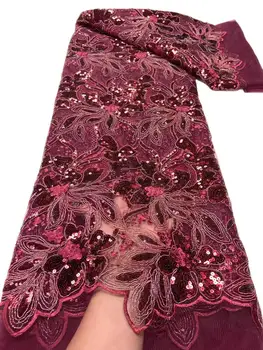 5 ярдов Высококачественной Новейшей элегантной кружевной ткани с вышивкой из тюля и пайеток для свадебной вечеринки, длинное платье NN5188_R
