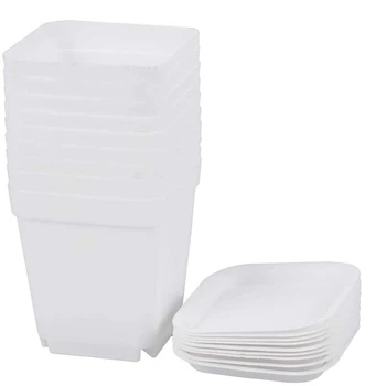 50 Упаковок 2,7-Дюймовых Белых Квадратных пластиковых горшков для растений с блюдцем, контейнер для рассады в питомнике для пересадки растений для сада