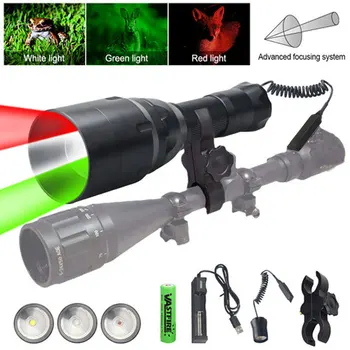 500 ярдов Масштабируемый светодиодный охотничий фонарик, водонепроницаемый фонарь, белый/красный/зеленый, для рыбалки, кемпинга, фонарь с ИК-светодиодом ночного видения