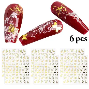 6 Листов, наклейка для ногтей Kapmore, красочная 3D наклейка для дизайна ногтей с бабочками, Наклейка для маникюра 