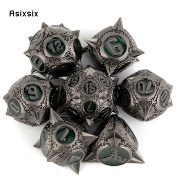 7 Шт., серебристо-зеленый метеоритный молоток, Металлические кости, твердый металлический многогранный набор кубиков, подходящий для ролевой настольной игры RPG, карточной игры