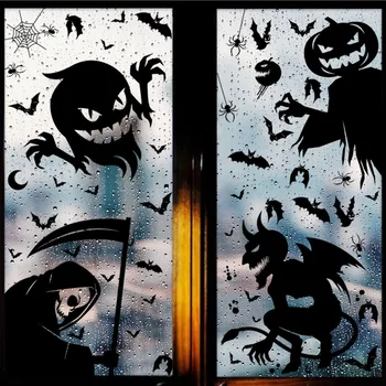 8 шт., наклейки для украшения Хэллоуина На окно, Мрачный жнец, Ведьма, Призрак, Наклейка на стену, Декор для Хэллоуина, наклейка в виде тыквы, вечерние принадлежности