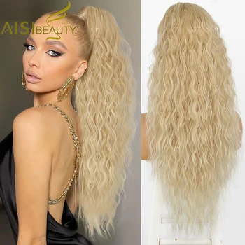 AISI BEAUTY Синтетическое Наращивание Длинных Волнистых волос в виде конского Хвоста для Женщин, Блонд, Черный, Красный, С Завязками на Заколках для Наращивания волос