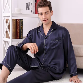 Birdsky, Осень, 1 шт., мужская пижама, пижамные комплекты, мужская пижама с длинным рукавом, 100% шелк тутового шелкопряда, однотонный, S-261