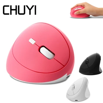 CHUYI Pink Вертикальная беспроводная мышь Перезаряжаемая 2,4 Г Эргономичные компьютерные игровые мыши USB Оптическая мышь для запястий для ноутбука