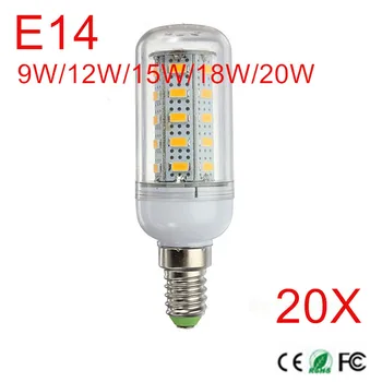 E14 SMD5730 светодиодные лампы для кукурузы 24/36/48/56/69 светодиодов 9 Вт/12 Вт/15 Вт/18 Вт/20 Вт Светодиодные лампы AC220V/AC110V настенный светильник Высокой яркости 20 шт./лот