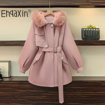 EHQAXIN/Женский пуховик с капюшоном, Зимняя одежда, Новая вышивка бисером, Плюс Бархатная Утепленная куртка с подкладкой, пальто L-4XL
