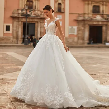 Fansmile Vestido De Noiva Бальное Платье с открытой спиной, Свадебные платья 2023, Большие Размеры, Свадебное Платье Из Тюля для Новобрачных FSM-277T