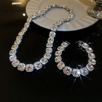 FYUAN Роскошное Ожерелье с Цирконом для Женщин, Геометрическое Квадратное Ожерелье с Кристаллами, Браслет, Банкетные Свадебные Украшения