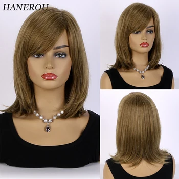 HANEROU Короткий прямой парик из синтетических каштановых женских натуральных волос, термостойкий парик для повседневной вечеринки, Косплей