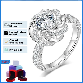 HOYON 925 Серебристый Цвет Муассанит AAA Циркон Кольцо для Женщин Цветок Обручальное кольцо женское 8 мм сердечки и стрелы высокоуглеродистые ювелирные изделия