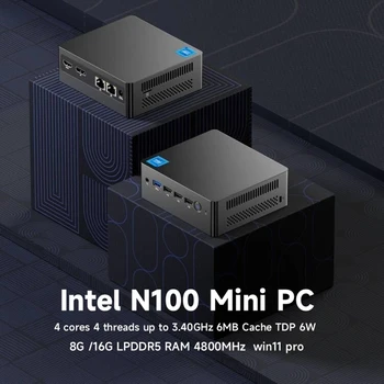 Intel 12-го поколения Alder Lake N100 windows11 Pro 8G /16GB LPDDR5 4800MHz NVME Карманный Маленький Компьютер 2 * LAN TF Карта Настольный Игровой ПК
