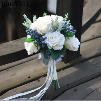 JaneVini Дешевый Винтажный Белый букет цветов невесты, Искусственная Шелковая роза, Маленькие свадебные букеты, Невеста Держит цветы