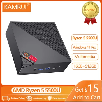 KAMRUI AM06 Pro AMD Ryzen 5 5500U Мини ПК Windows 11 Pro Игровой Компьютер 16 ГБ DDR4 512 ГБ Nvme SSD Офисный Настольный VS SER5 5560U