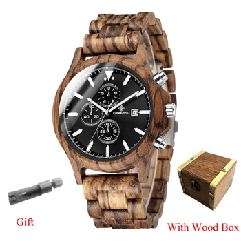 KUNHUANG/ новые мужские часы, модные роскошные кварцевые часы, многофункциональные деревянные часы, модные спортивные деревянные часы, подарочная коробка