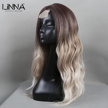 LINNA Синтетические парики с пробором Посередине Для женщин, Длинные волнистые кружевные волосы градиентного цвета, Косплей/Повседневное высокотемпературное волокно