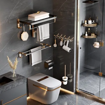 NEARCAM черная золотая полка для ванной комнаты, вешалка для полотенец без перфорации, легкая роскошная вешалка, вешалка для полотенец для ванной комнаты, вешалка для настенных крючков