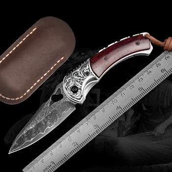 NEWOOTZ, Дамасский складной нож в японском стиле с ручкой из розового дерева, EDC, коллекция тактических охотничьих ножей для активного отдыха