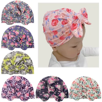 Nishine, Новая детская шапка в богемном стиле с цветочным принтом, Хлопковая смесь Для новорожденных, Тюрбан Для девочек, Шапочки-бини с бантом