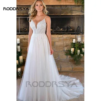 RODDRSYA Boho Элегантное Свадебное платье для женщин 2023 С V-образным вырезом и открытой спиной Свадебное платье с бисером Vestidos De Novia Стреловидный шлейф на заказ