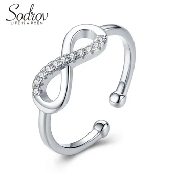 Sodrov Lucky Infinity Циркон из натурального серебра Свободного Размера, Открытые Регулируемые кольца на палец для женщин, Эффектные Свадебные украшения