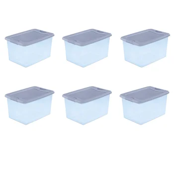 Sterilite 64 Qt. Пластиковая коробка с защелкой, синего оттенка, набор из 6