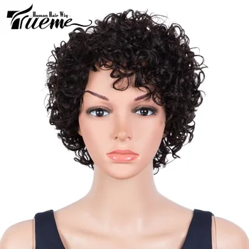 Trueme Короткие Парики из человеческих волос Для женщин, Бразильский кудрявый парик из человеческих волос, Короткий Натуральный Цвет, Свободный Кудрявый Полный парик