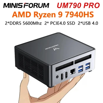 UM790 Pro Мини-ФОРУМ Мини-компьютер AMD Ryzen 9 7940HS 2 * DDR5 5600 МГц 2 * PCIE4.0 2 * USB4.0 Window 11 NUC Gamer PC HTPC WiFi6E BT5.3