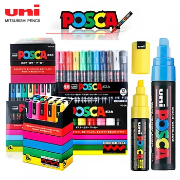 Uni Posca Краски, маркеры PC-1M/3M/5M Комбинированные Перманентные пигментные чернила на водной основе, поделки с граффити, канцелярские принадлежности для рисования